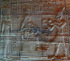 Anuket and Isis with Ptolemy II  at the temple of Isis, Philae copyright Olaf Tausch