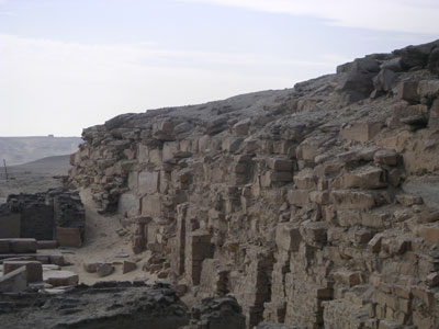 ruins of the mortuary temple beside Neferefre's pyramid at Abusir