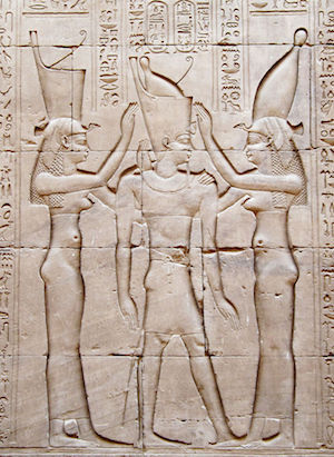 Wadjet and Nekhbet with Ptolemy VIII at the Temple of Edfu (copyright Olaf Tausch)
