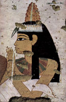 An Egyptian woman wearing a perfume cone