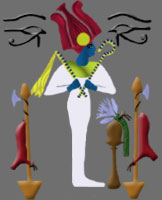 Osiris with two Imiut fetishes