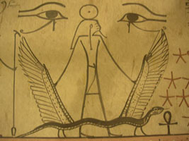 Sokar restraining Apep in the tomb of Amenhotep III (KV34) (copyright Hajor)